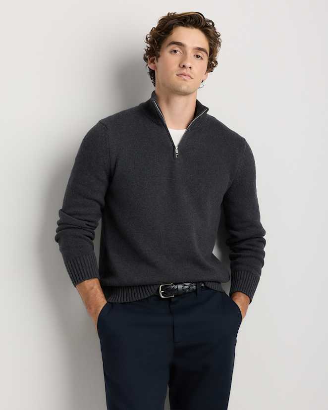 Heather Charcoal 100% Organic Cotton Quarter-Zip Sweater