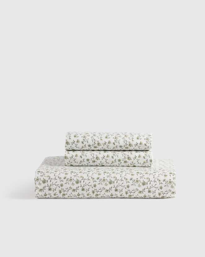Green Florette Organic Crisp Percale Floral Fitted Sheet Set