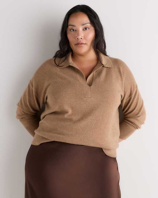 Teak Brown Mongolian Cashmere Polo Sweater
