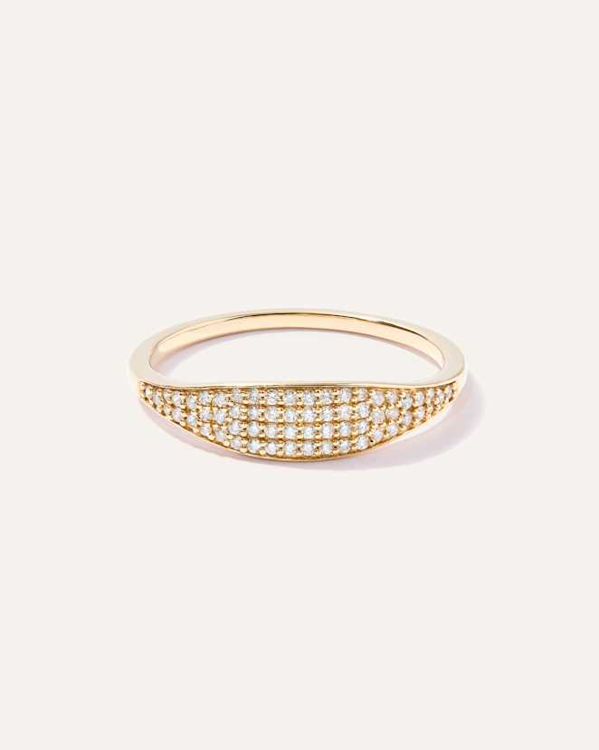 Yellow Gold 14k Gold Pave Slim Signet Ring