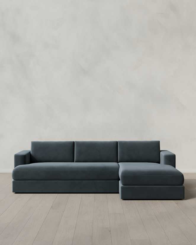 Pine Sierra Curved Arm Chaise Sectional in Performance Velvet