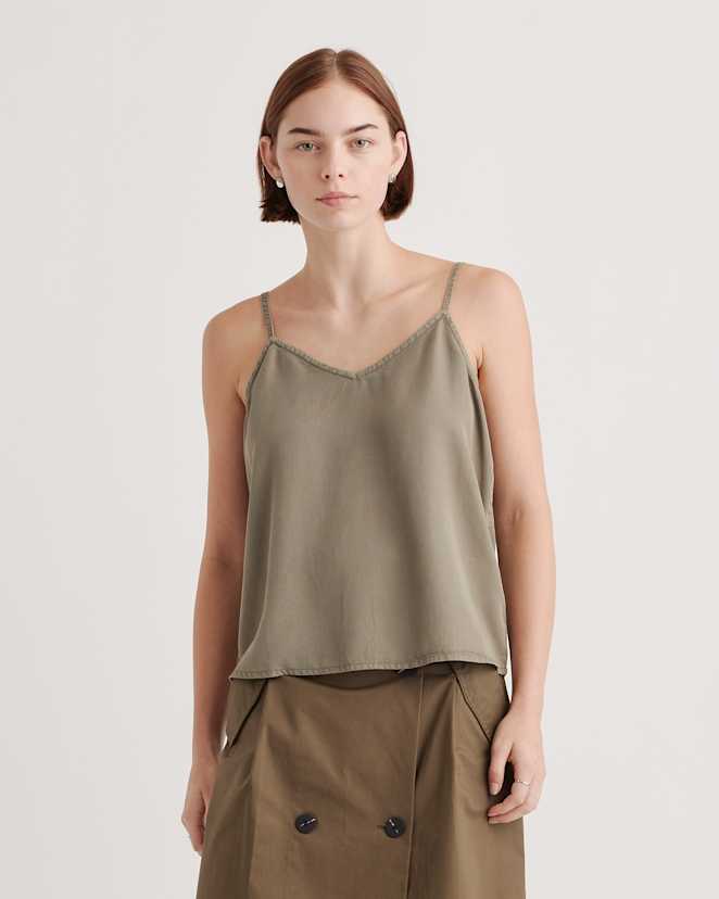 Olive Vintage Wash Tencel V-Neck Cami