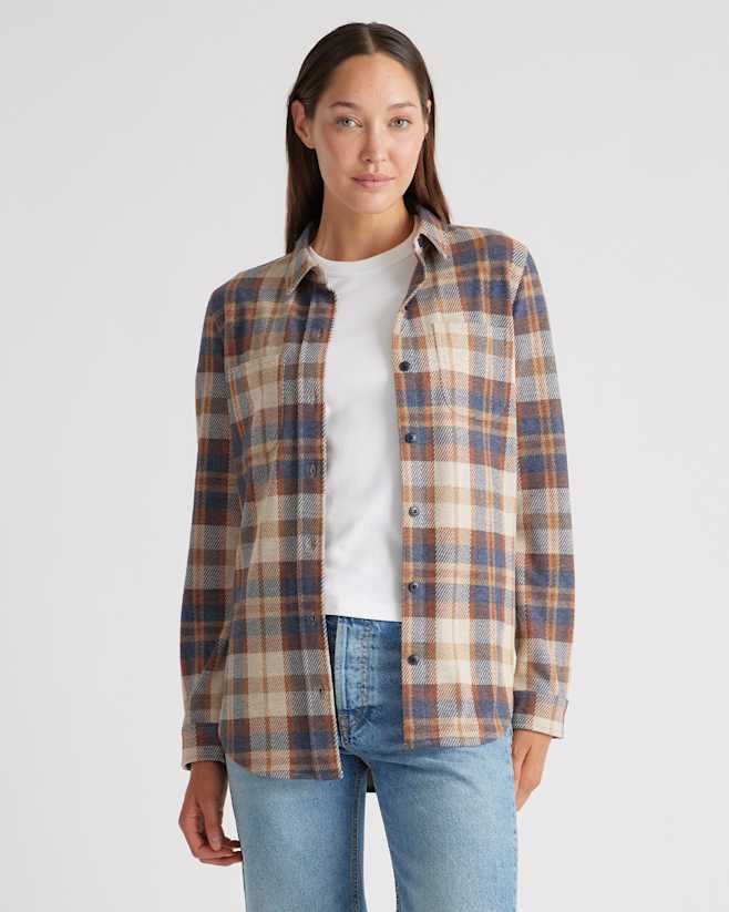 Mocha Check Stretch Sweater Fleece Shirt