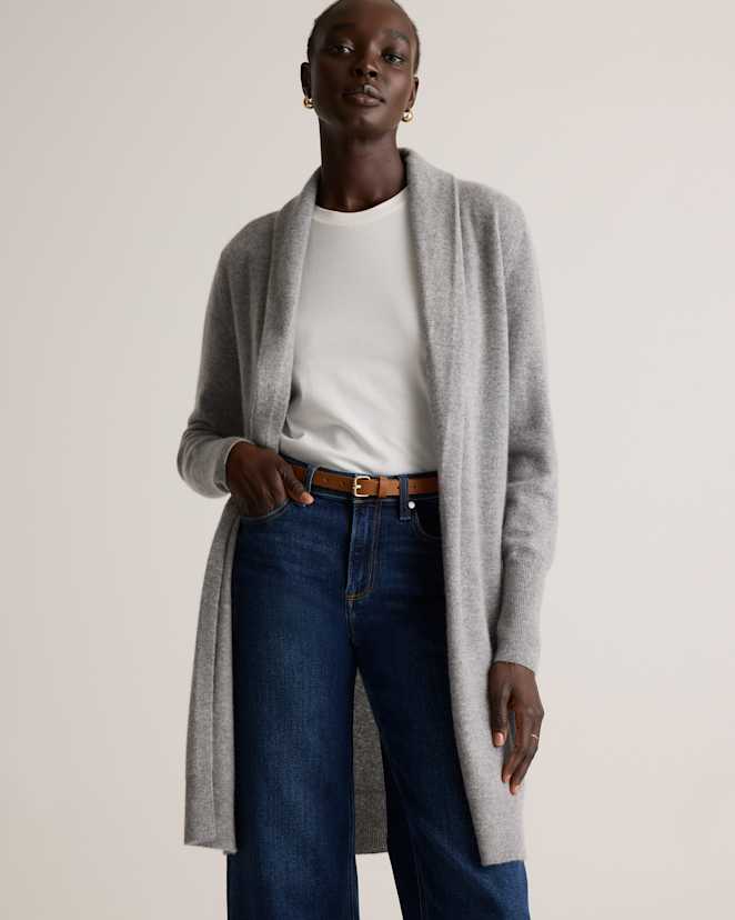 Heather Grey Mongolian Cashmere Duster Cardigan Sweater