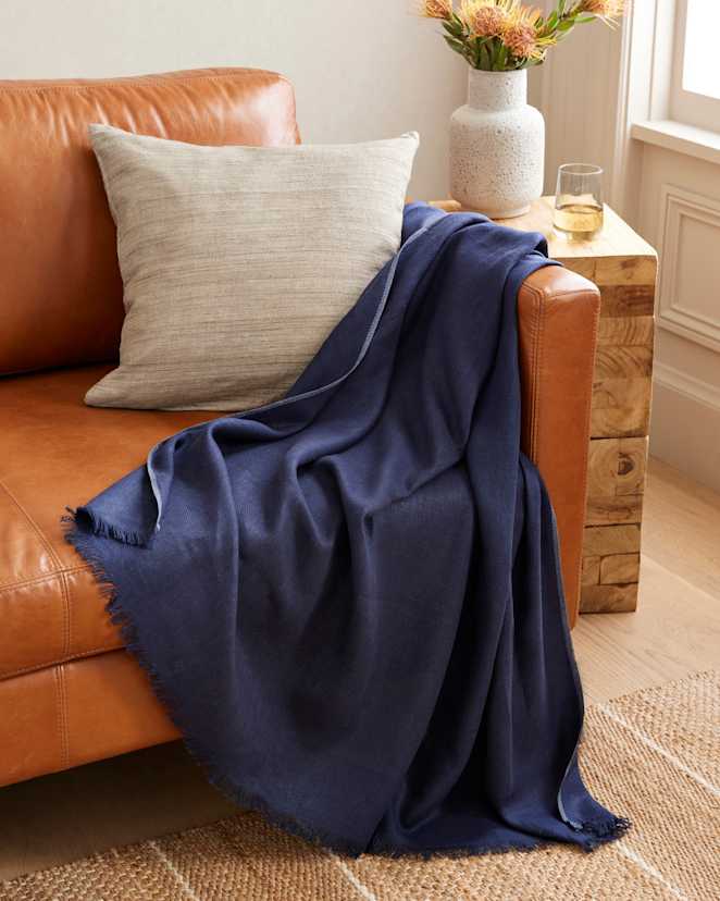 Navy Lightweight European Linen Throw