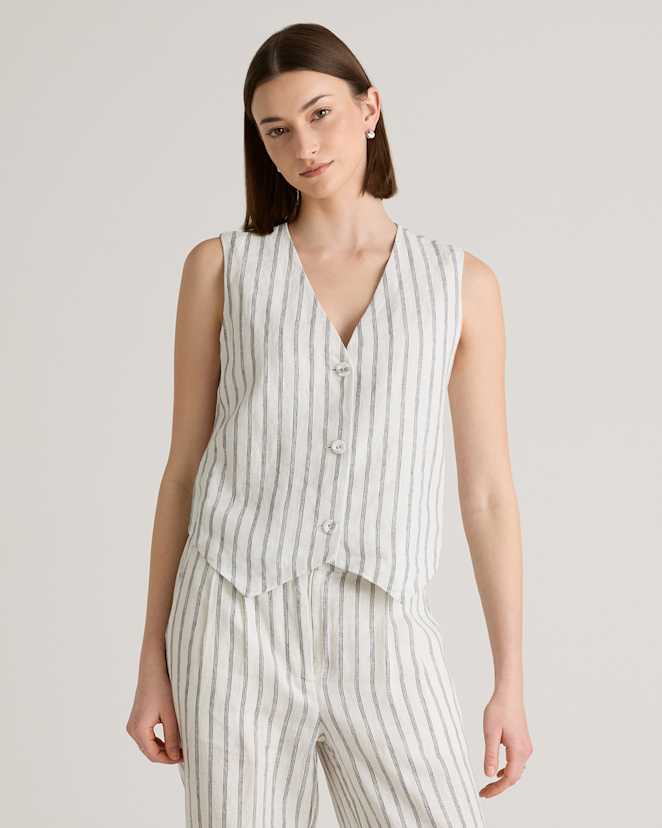Oatmeal / Black Stripe 100% European Linen Vest