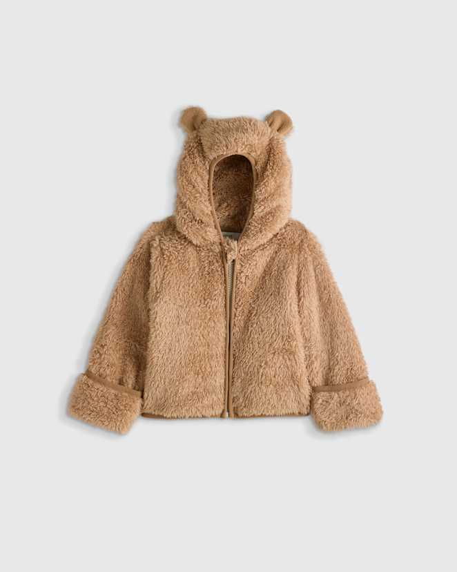 Teddy Brown Recycled Sherpa Fleece Bear Hood Jacket