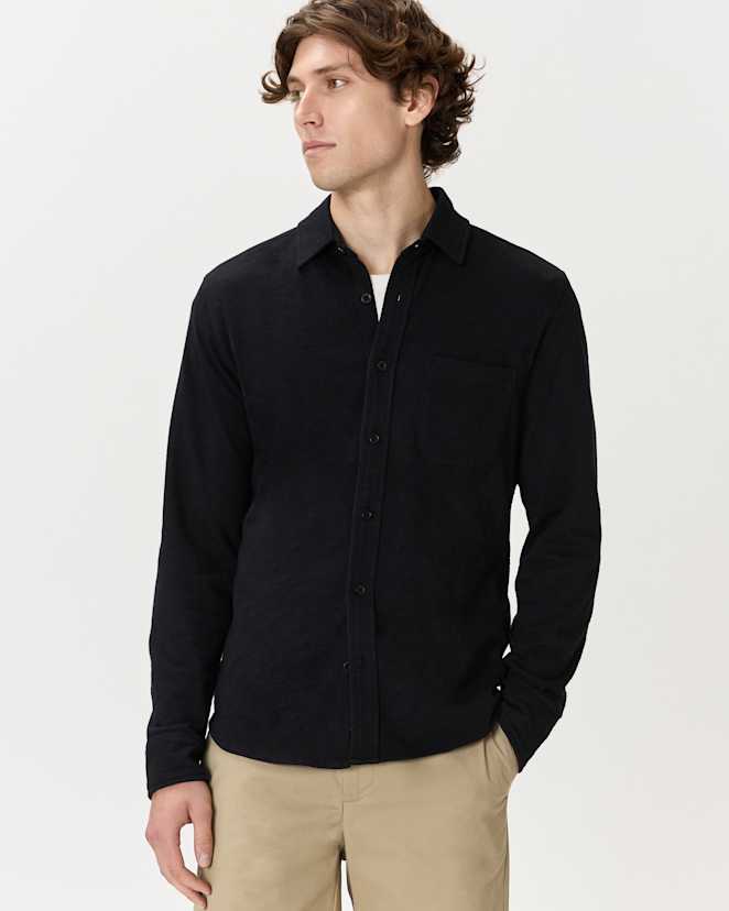 Bold Black 100% Organic Cotton Slub Long Sleeve Button Up Shirt