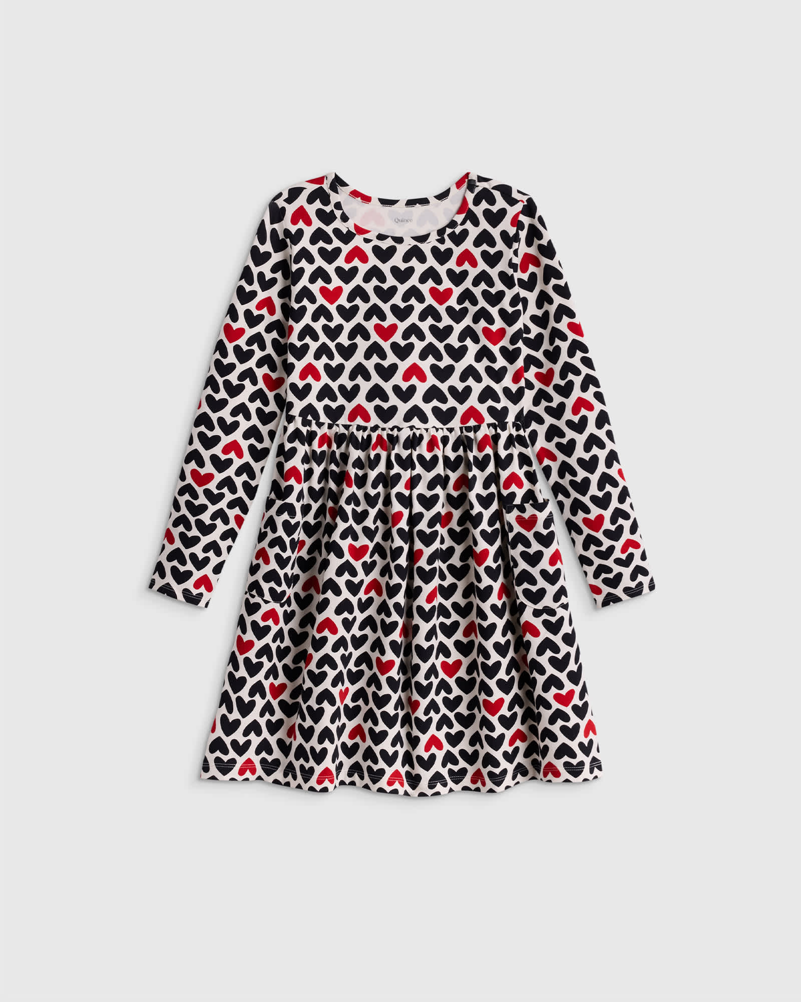love-hearts Organic Cotton Long Sleeve Fit and Flare Pocket Dress