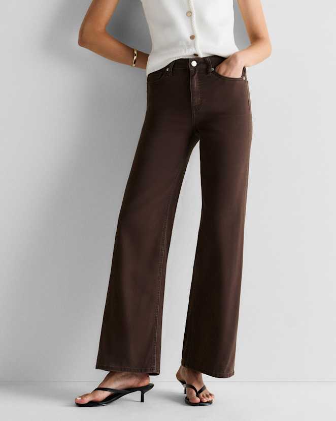 W-PNT-171-CFFBRN-01 EDITED Coffee Bean Brown Bella Stretch Wide Leg Jeans