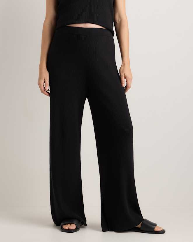 Black Cotton Cashmere Maternity Wide Leg Pants