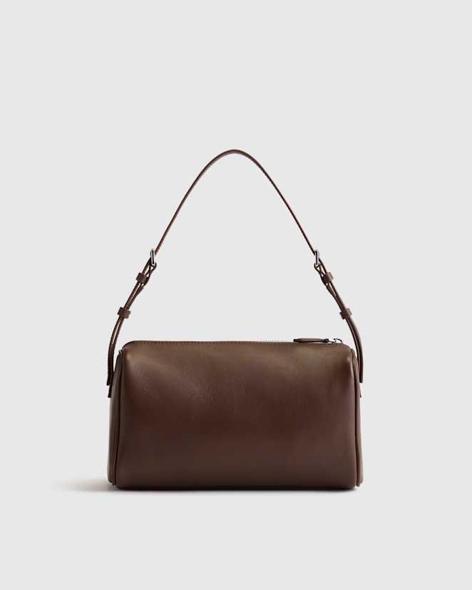 Dark Brown Italian Leather Mini Barrel Shoulder Bag
