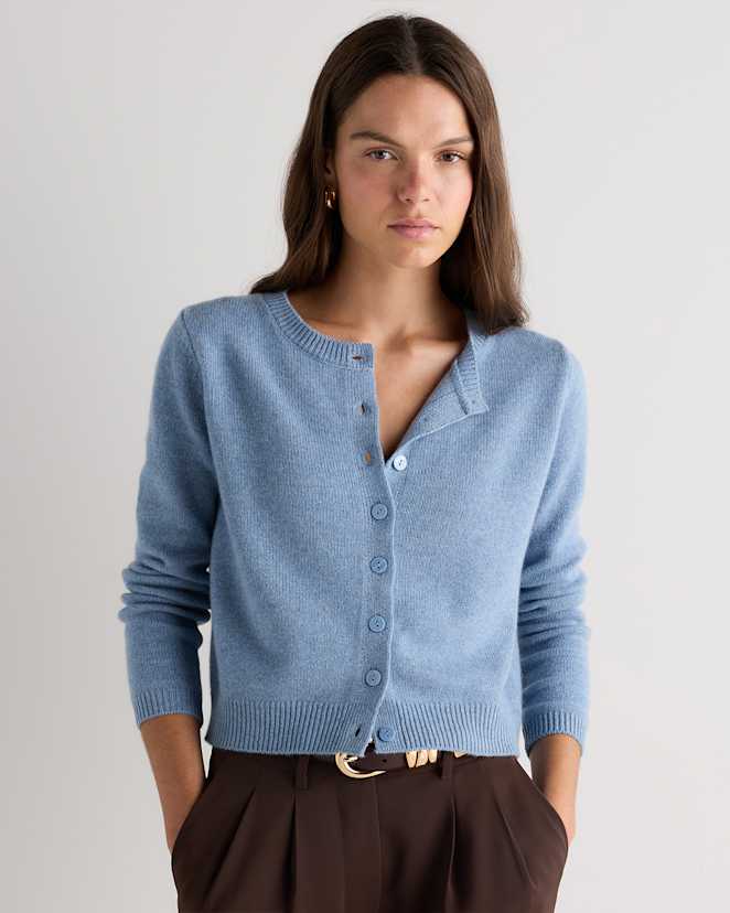 Faded Denim Mongolian Cashmere Cropped Crew Cardigan