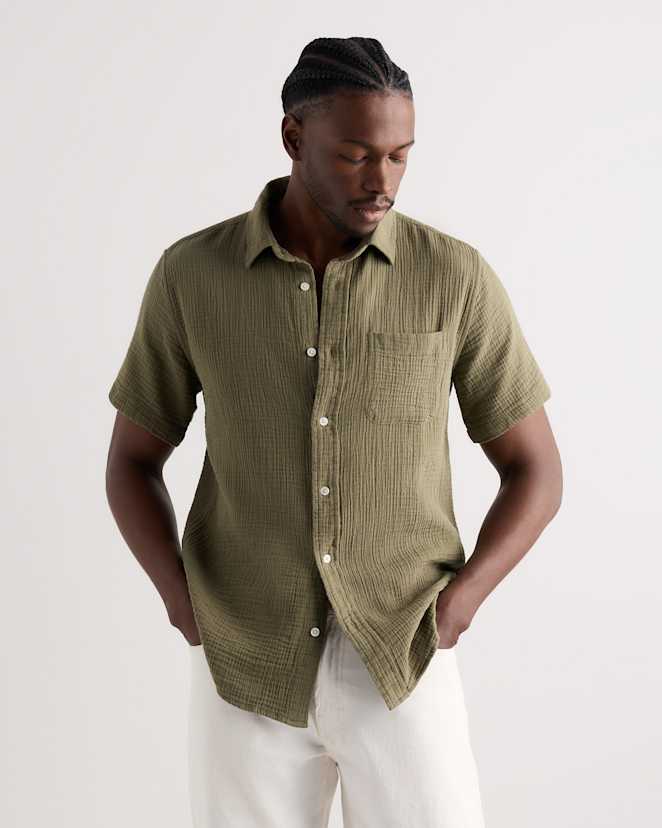Kalamata Olive 100% Organic Cotton Gauze Short Sleeve Shirt