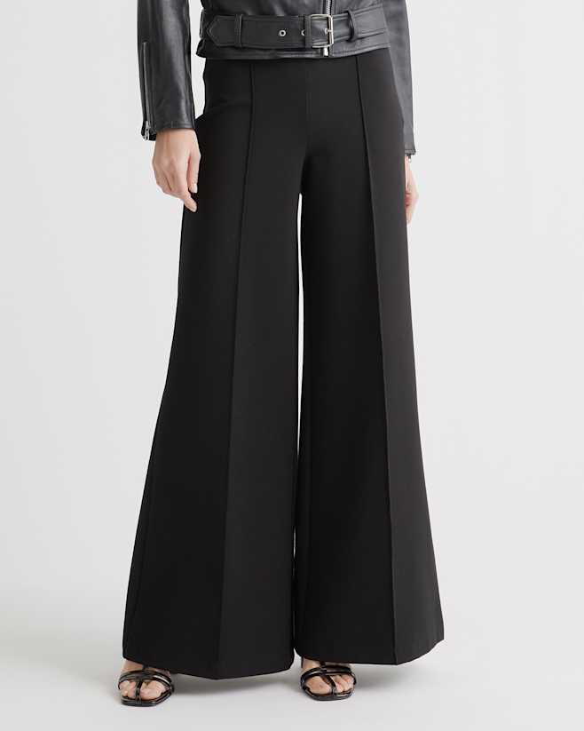 Black Ultra-Stretch Ponte Super Wide Leg Pants