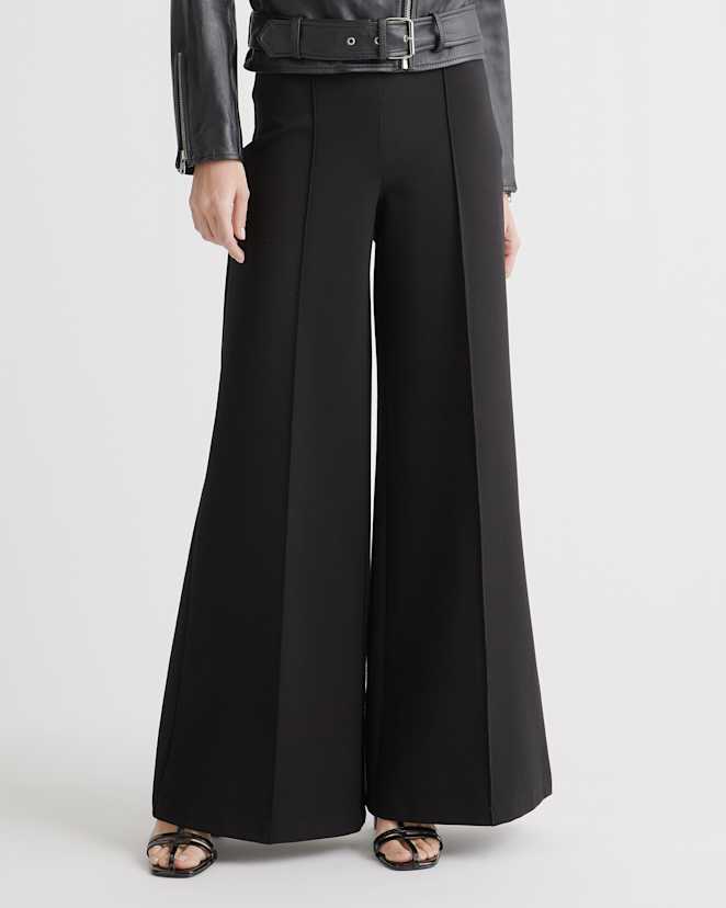 Black Ultra-Stretch Ponte Super Wide Leg Pants