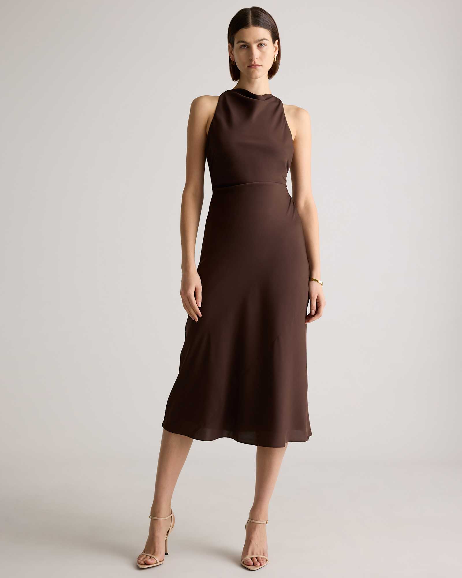 Hot Fudge Washable Stretch Silk High Neck Midi Dress