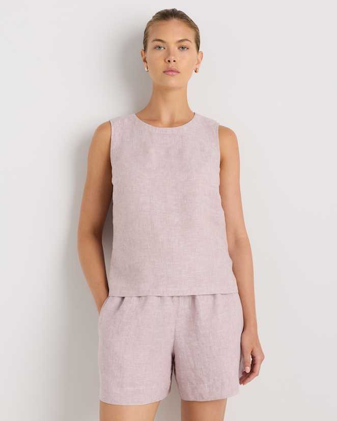 Vintage Pink Chambray 100% European Linen Tank