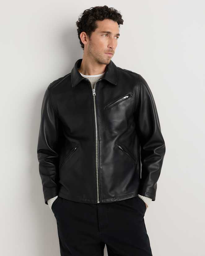 True Black 100% Washed Leather Moto Jacket