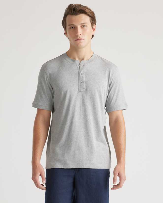 Heather Grey Cotton Modal Short Sleeve Henley Tee