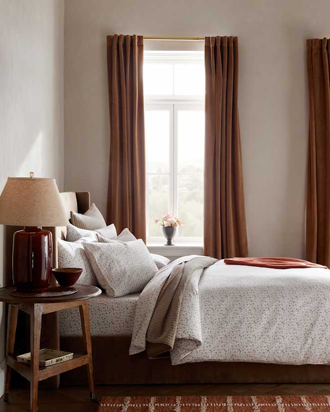 Toffee Florette Classic Organic Percale Floral Duvet Cover