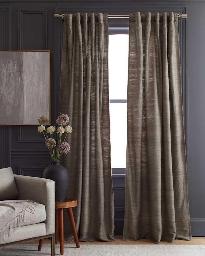 Grey Raw Silk Curtain
