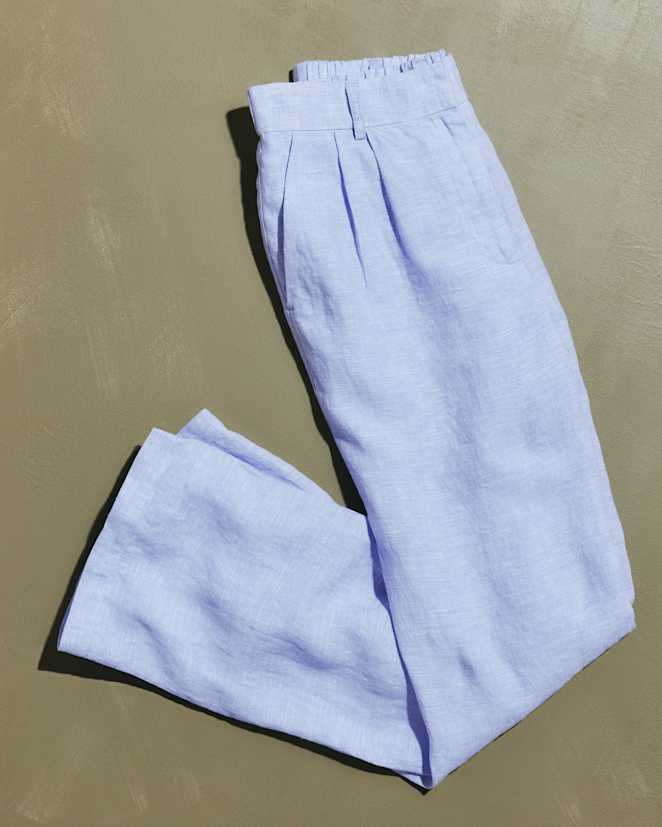 French Blue 100% European Linen Pleated Trouser
