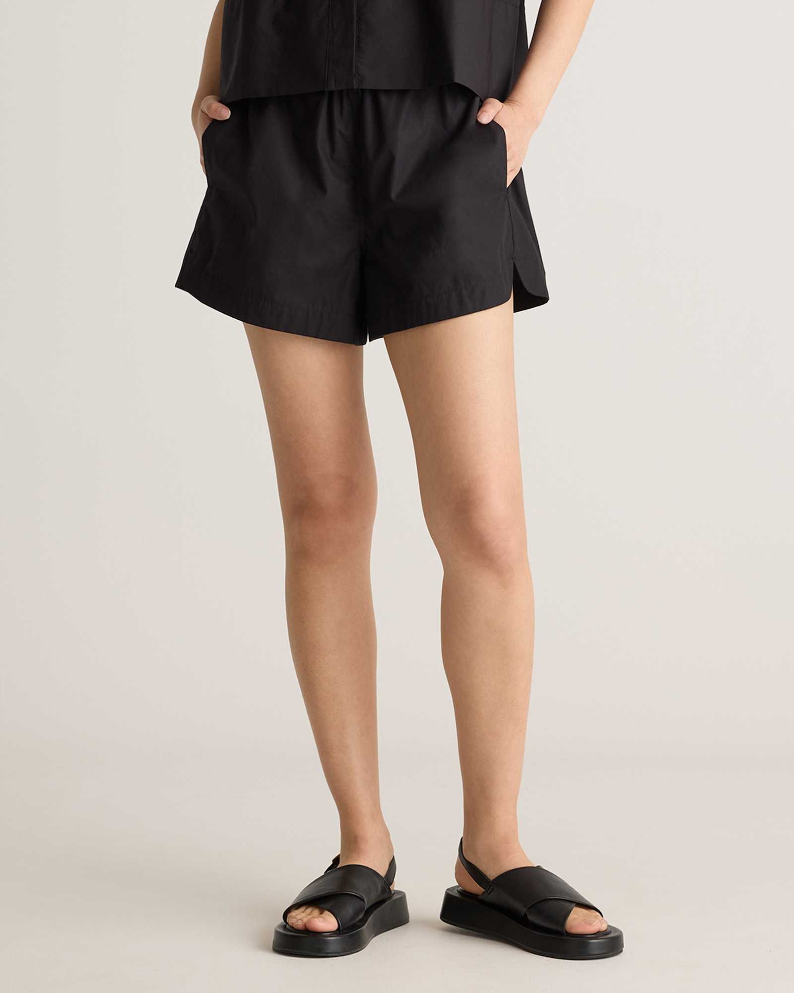 black 100% Organic Cotton Poplin Pull-On Shorts