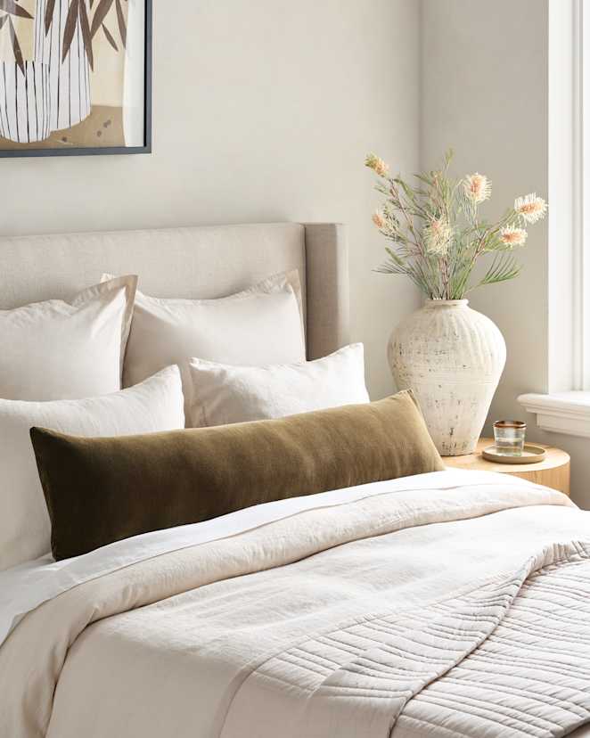 Olive Cotton Velvet Oversized Lumbar Pillow Cover