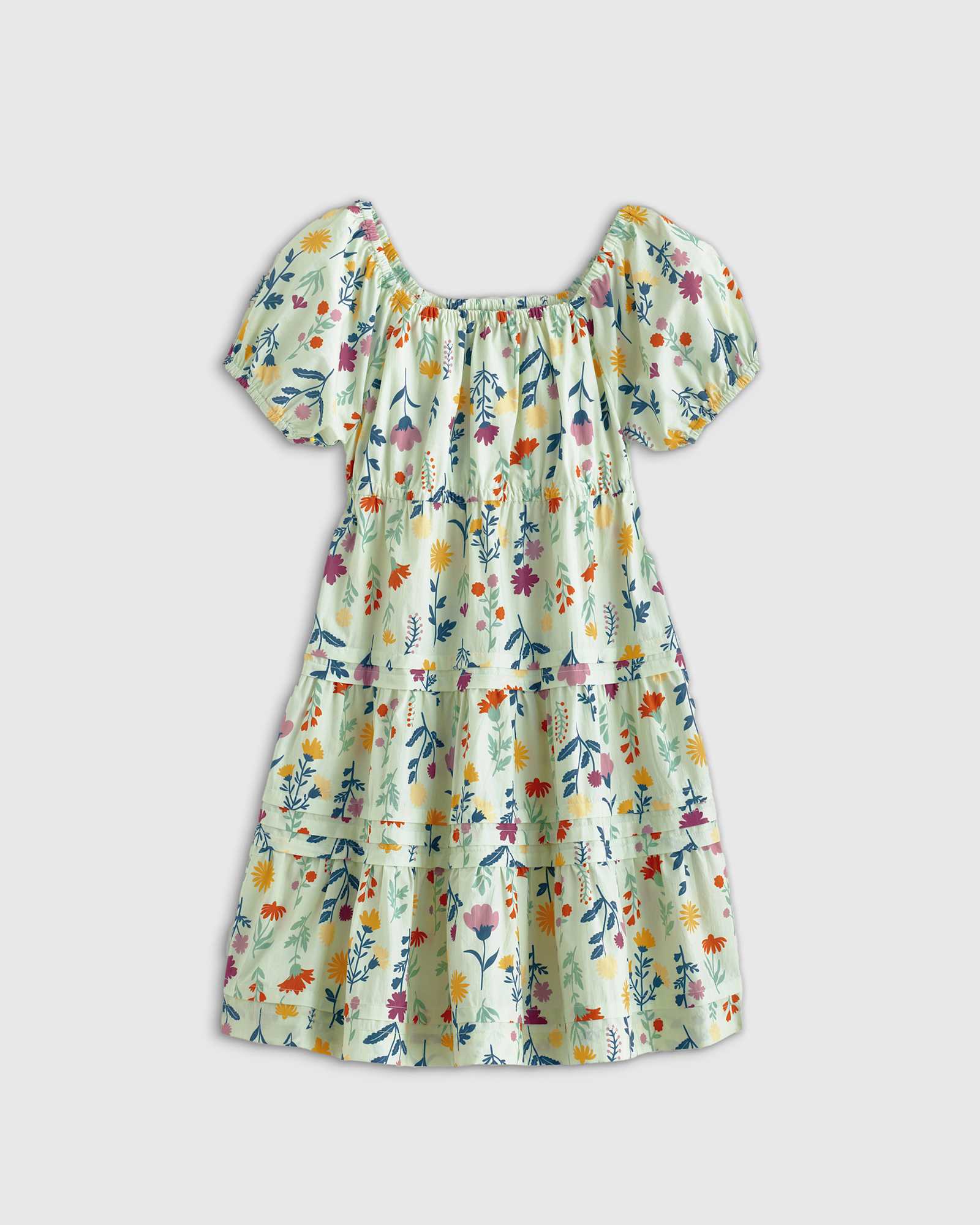 botanical-floral 100% Organic Cotton Poplin Tiered Dress