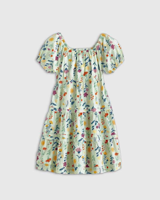 Botanical Floral 100% Organic Cotton Poplin Tiered Dress