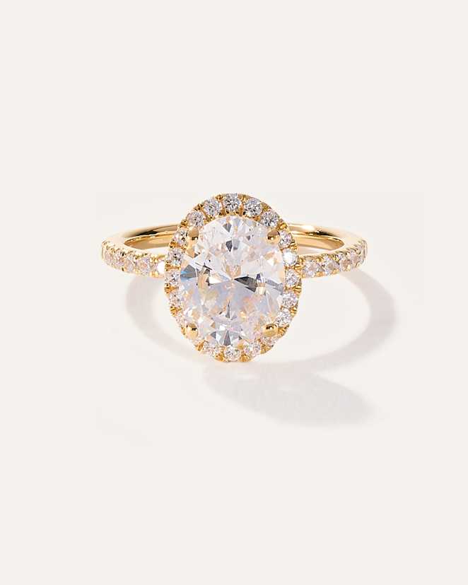 Yellow Gold Lab Grown Diamond Oval Halo Pave Engagement Ring - 2ct