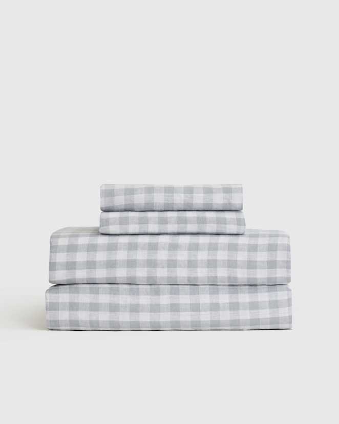 Blue Fog European Linen Gingham Sheet Set