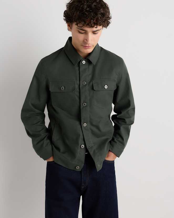 Dark Forest Green Organic Waxed Canvas Trucker Jacket