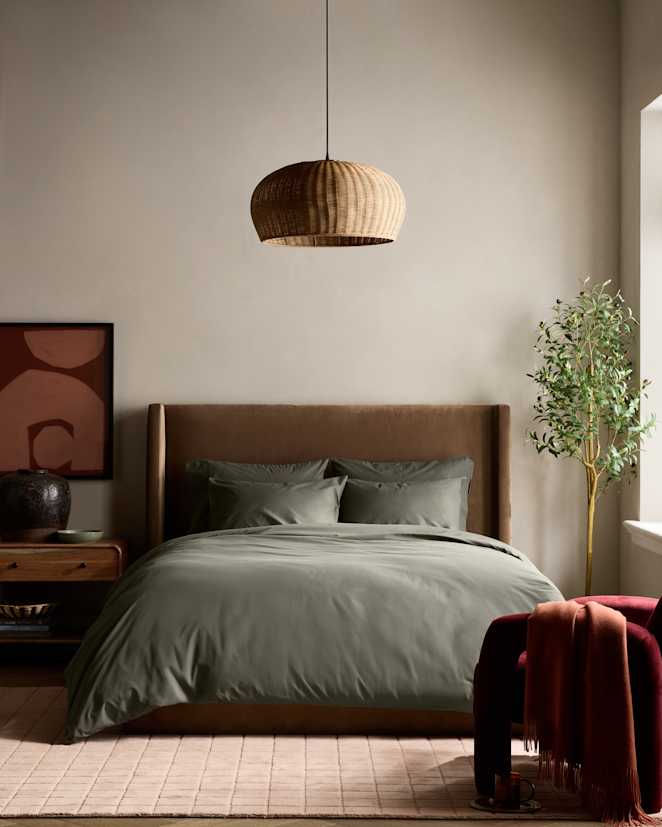 Dusty Olive Ensemble de literie de luxe en percale biologique croquante