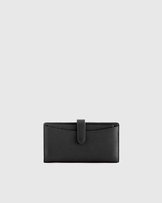 Black Italian Pebbled Leather Bifold 2-in-1 Wallet