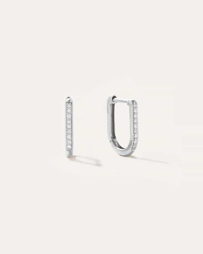 White Gold 14K Gold Diamond Pave U Huggie Hoops