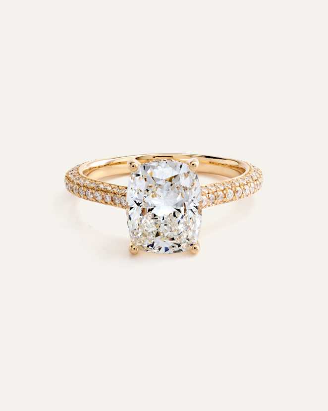 Yellow Gold Lab Grown Diamond Elongated Cushion Pave Cathedral Engagement Ring - 3ctw