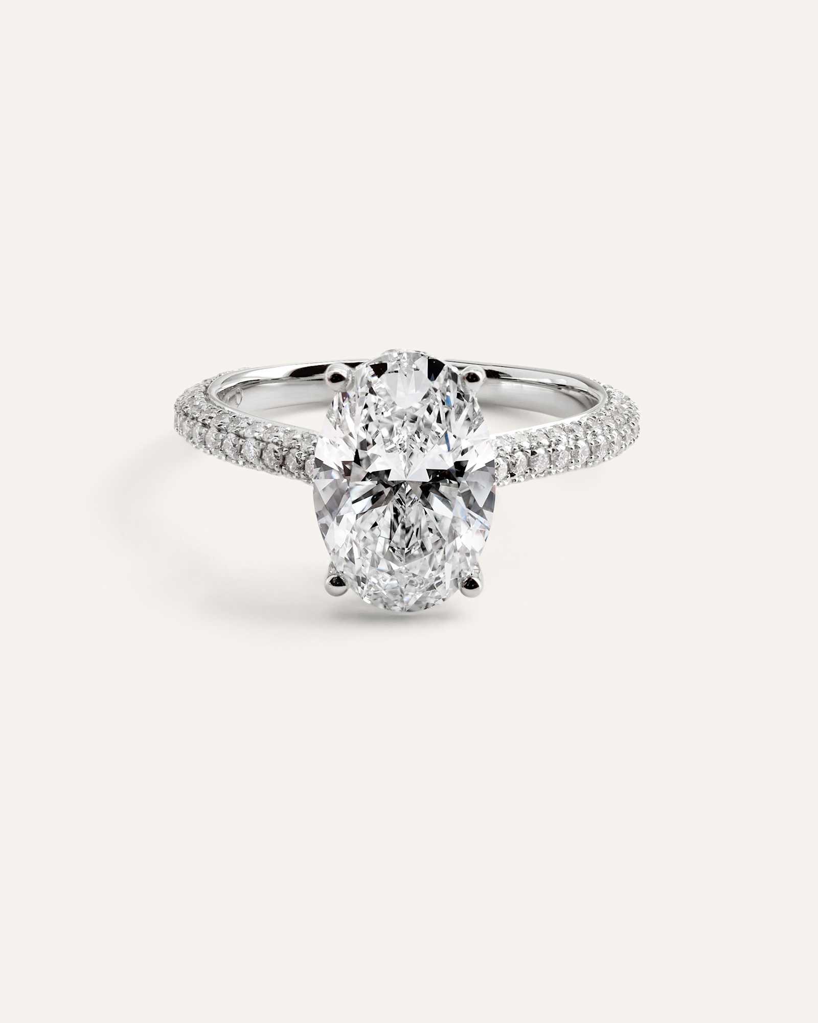 White Gold Lab Grown Diamond Oval Pave Cathedral Engagement Ring - 3ct