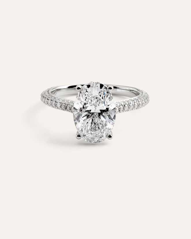 Platinum Lab Grown Diamond Oval Pave Cathedral Engagement Ring - 3ct