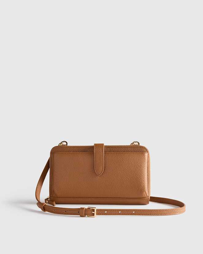 Cognac Italian Leather Phone Wallet Crossbody