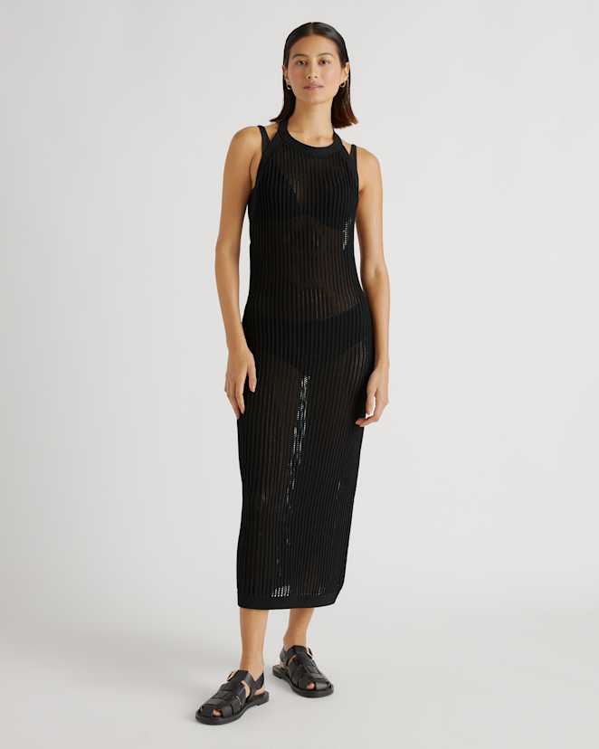 Black 100% Organic Cotton Open-Knit Cover-Up Maxi Dress