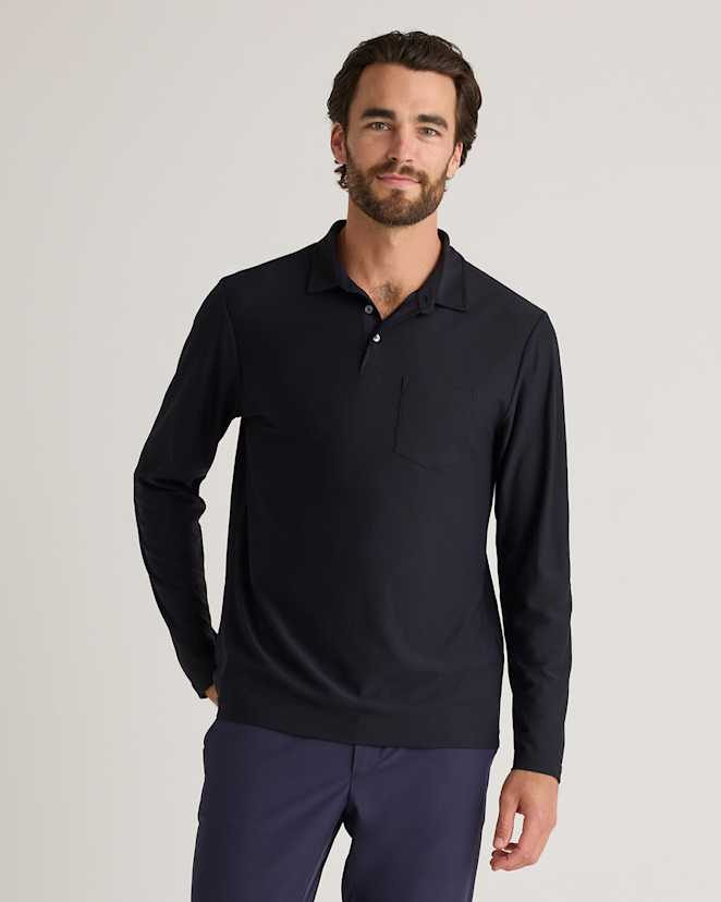 Black ProPique Performance Long Sleeve Polo