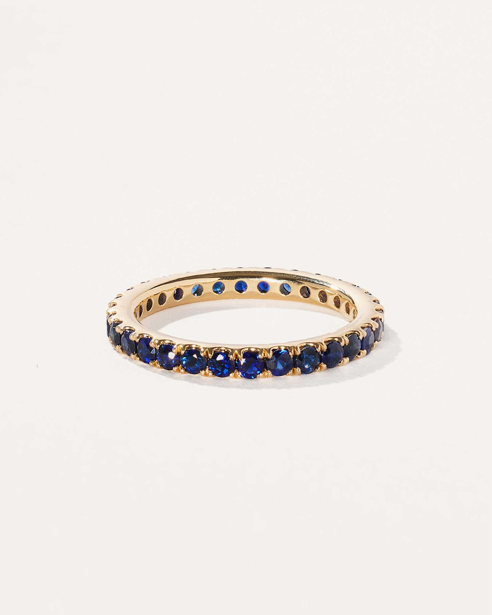 Blue Sapphire 14K Gold Gemstone Pave Eternity Band