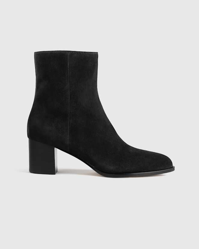 Black Suede Italian Leather Heeled Ankle Boot