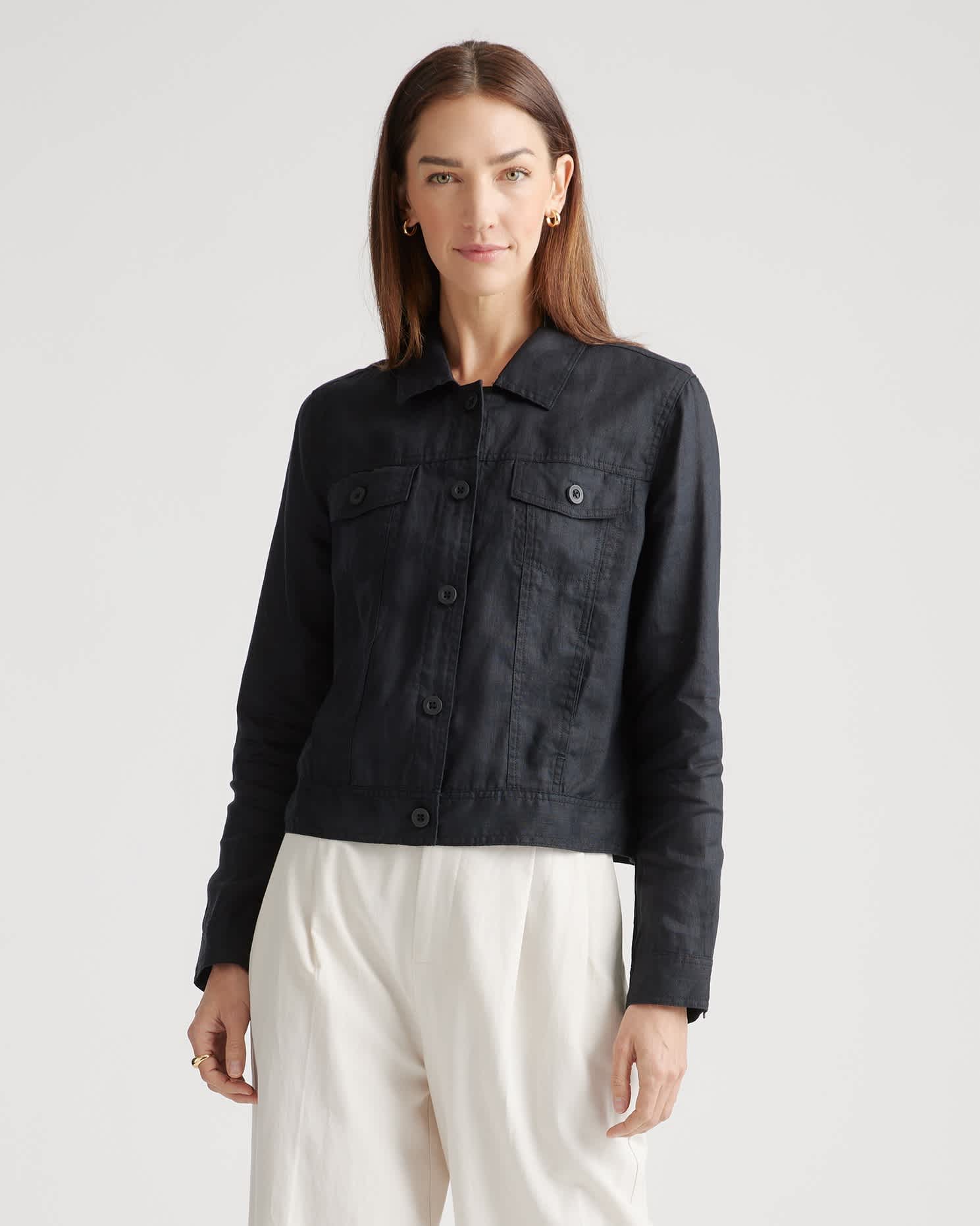 black 100% European Linen Jacket