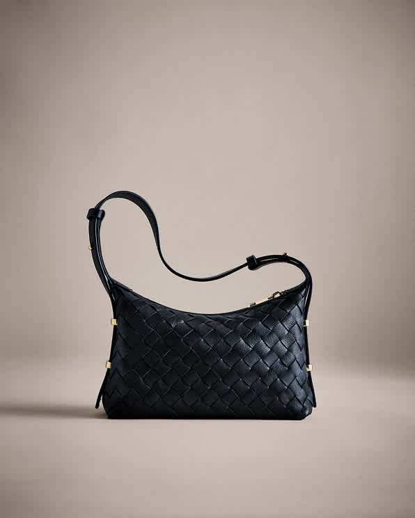 Black Italian Leather Handwoven Mini Bag
