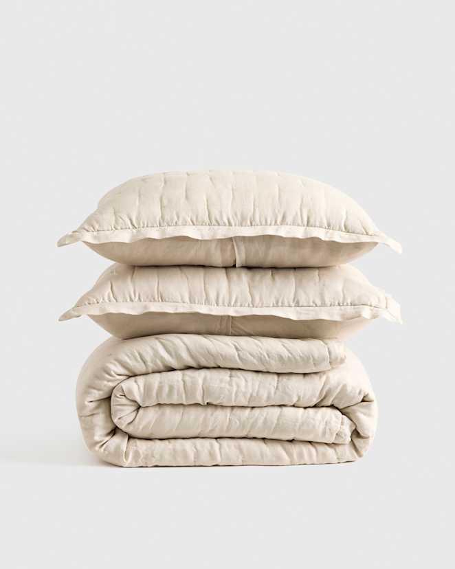 Sand European Linen Dream Quilt Set