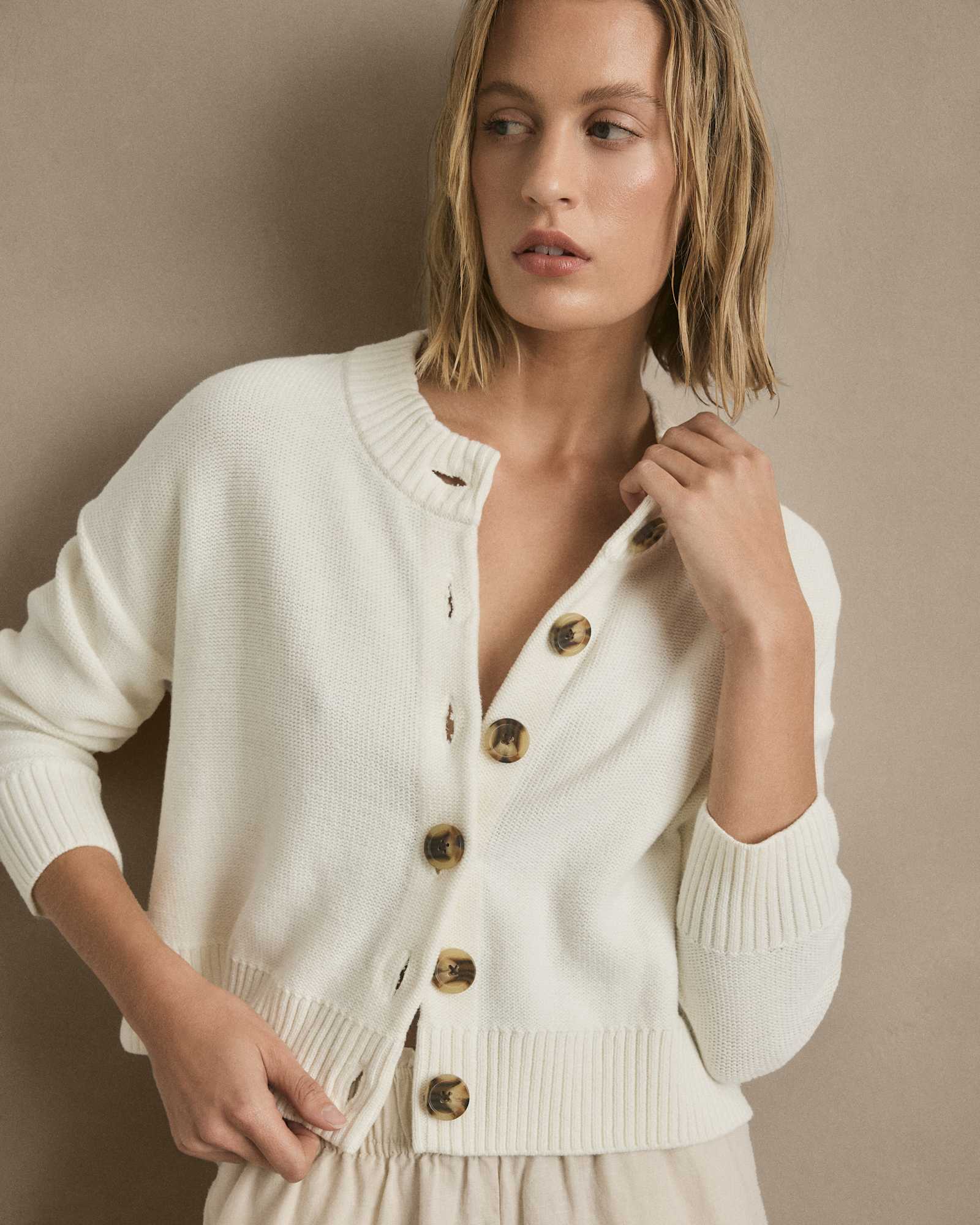 ivory 100% Organic Cotton Cropped Cardigan
