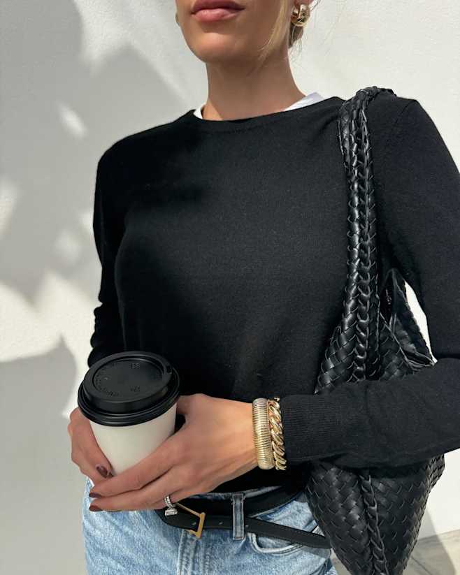 Black Mongolian Cashmere Crewneck Sweater